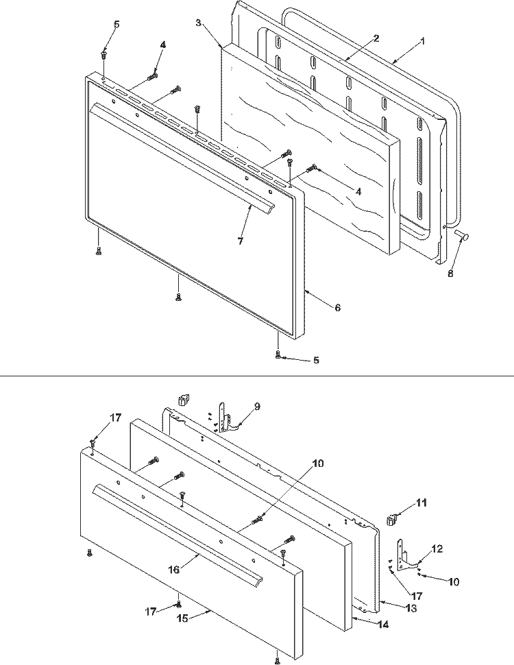 Oven Door and Broiler Door Diagram and Parts List for ARO3100W P1143334N W Amana Range