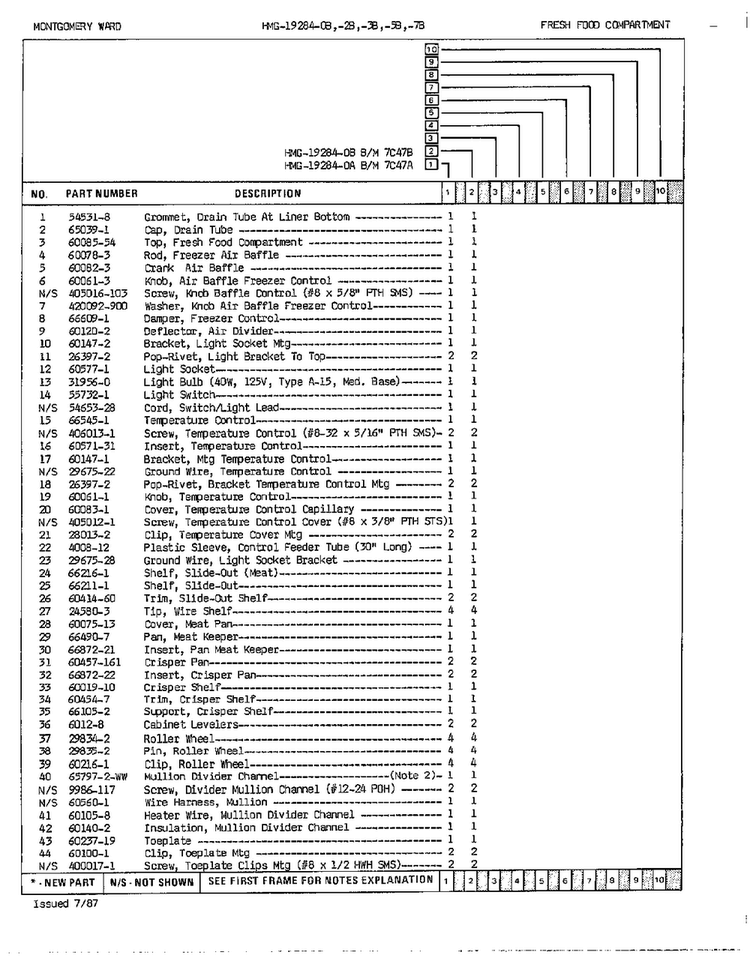 Fresh Food Compartment Page 2 Diagram and Parts List for 19284A  Admiral Refrigerator
