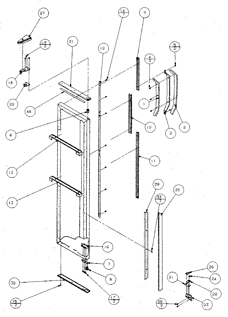 Freezer Door, Hinge, And Trim Diagram and Parts List for SX120J-P7870122W  Amana Refrigerator