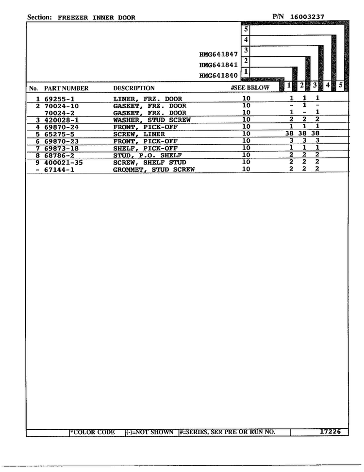 Freezer Inner Door Page 2 Diagram and Parts List for 641841  Admiral Refrigerator