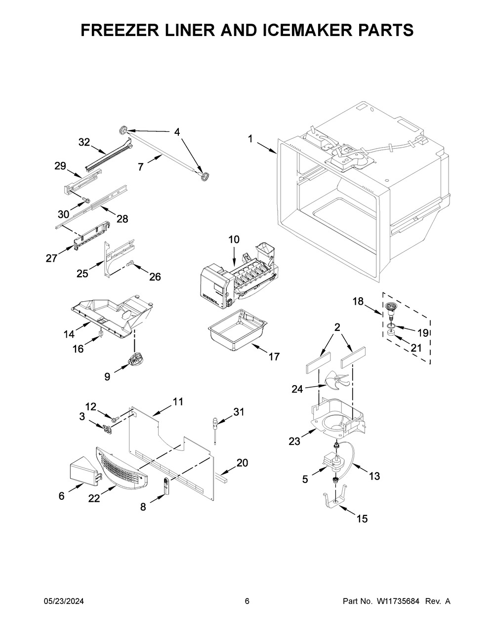 Freezer Liner And Icemaker Parts Diagram and Parts List for MRFF5033PZ02  Maytag Refrigerator