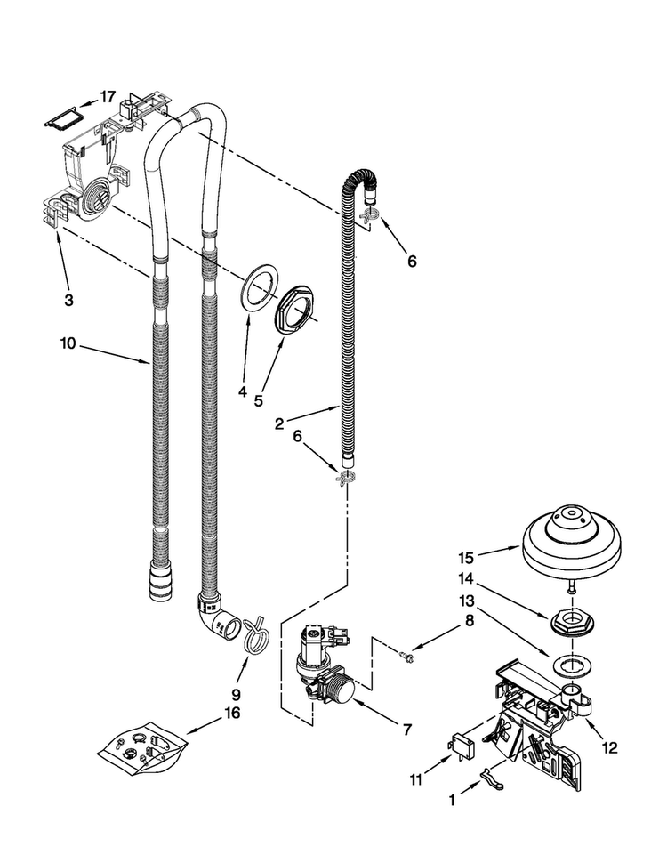 Fill, Drain And Overfill Parts Diagram and Parts List for MDB7760SAS0  Maytag Dishwasher
