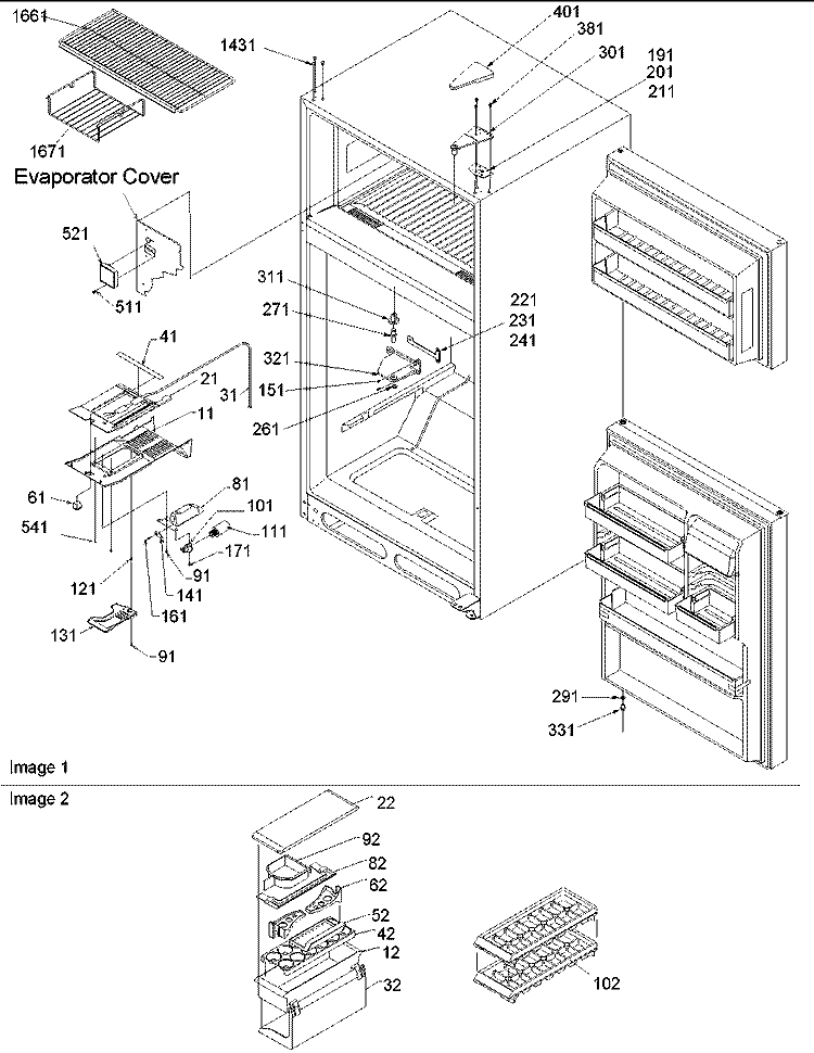 Door Hinges, Freezer & Accessories Diagram and Parts List for TR521VW P1322601W W Amana Refrigerator