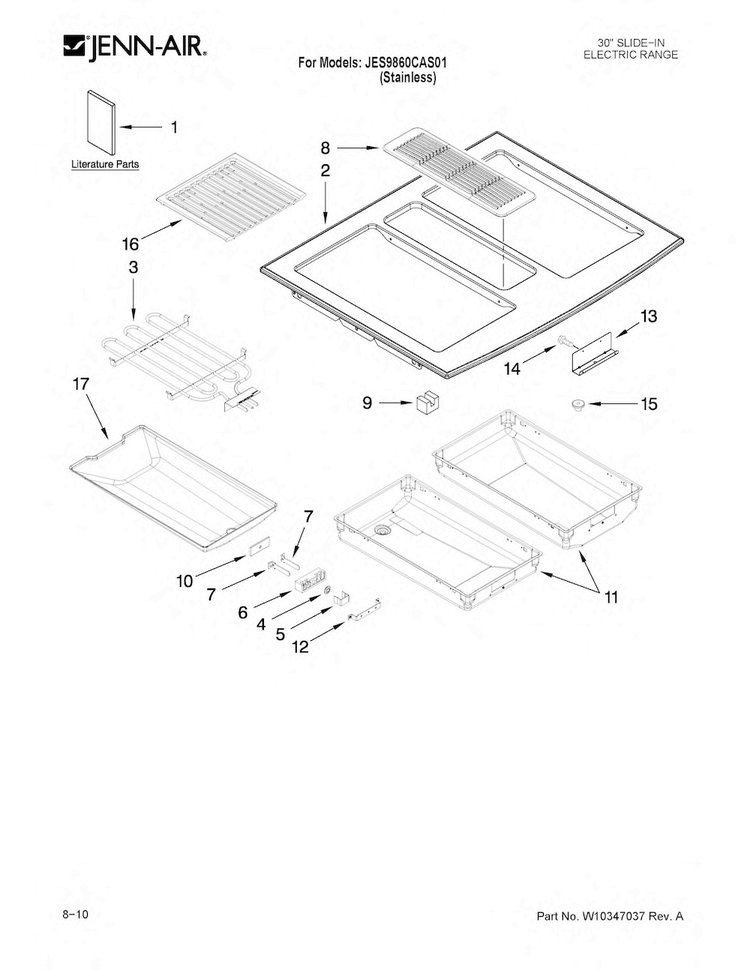 Cooktop Parts Diagram and Parts List for JES9860CAS01  Jenn-Air Range