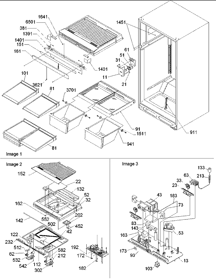 Interior Cabinet & Drain Block Assy Diagram and Parts List for TR521VW P1322601W W Amana Refrigerator