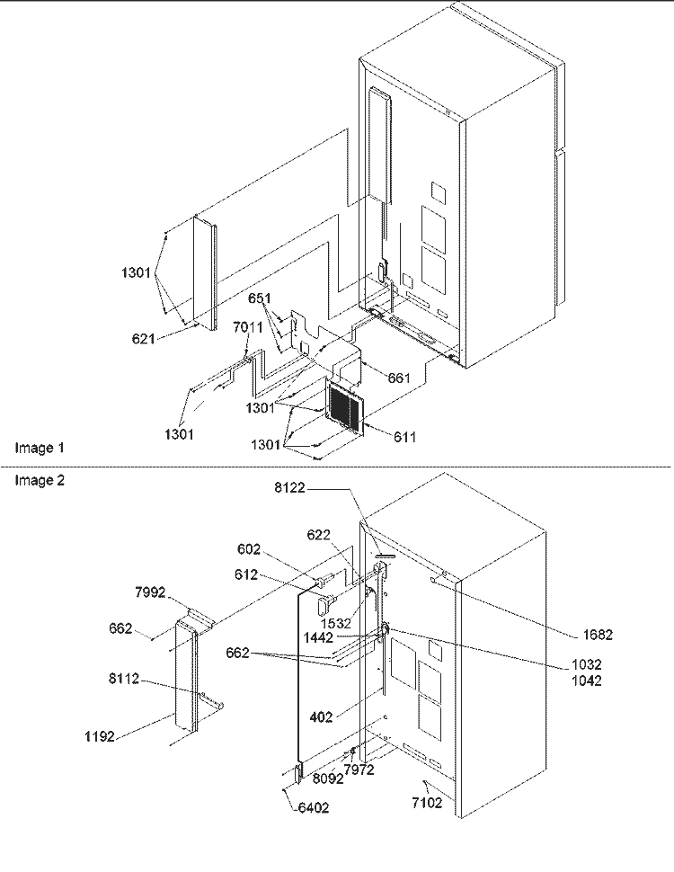 Cabinet Back Diagram and Parts List for TR521VW P1322601W W Amana Refrigerator