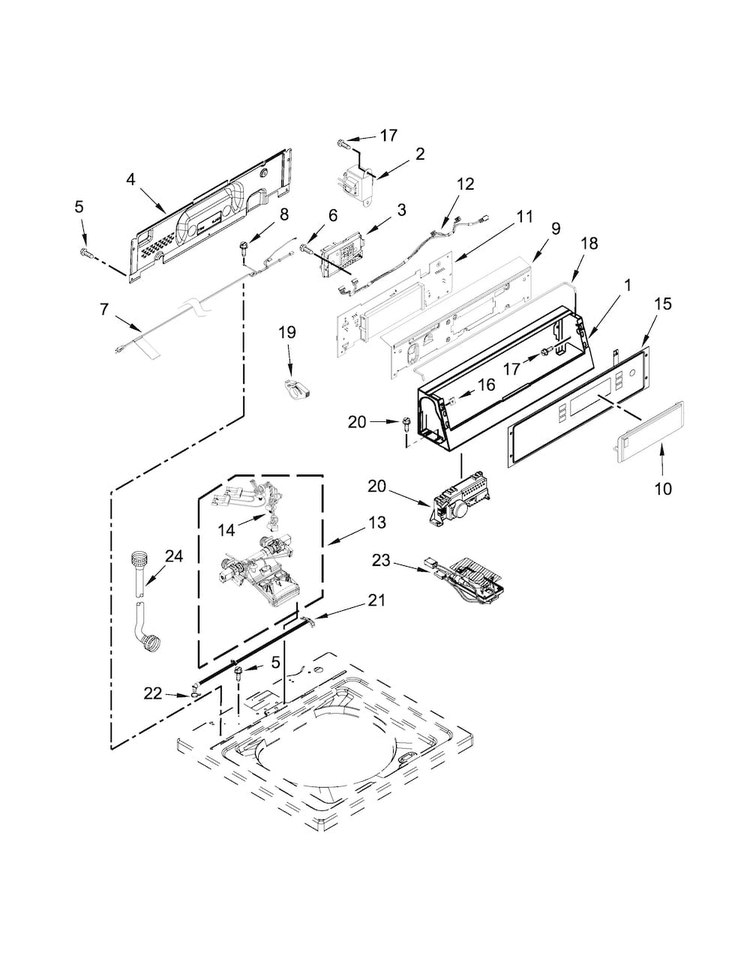 Controls And Water Inlet Parts Diagram and Parts List for MVW18PDBGW0  Maytag Washer