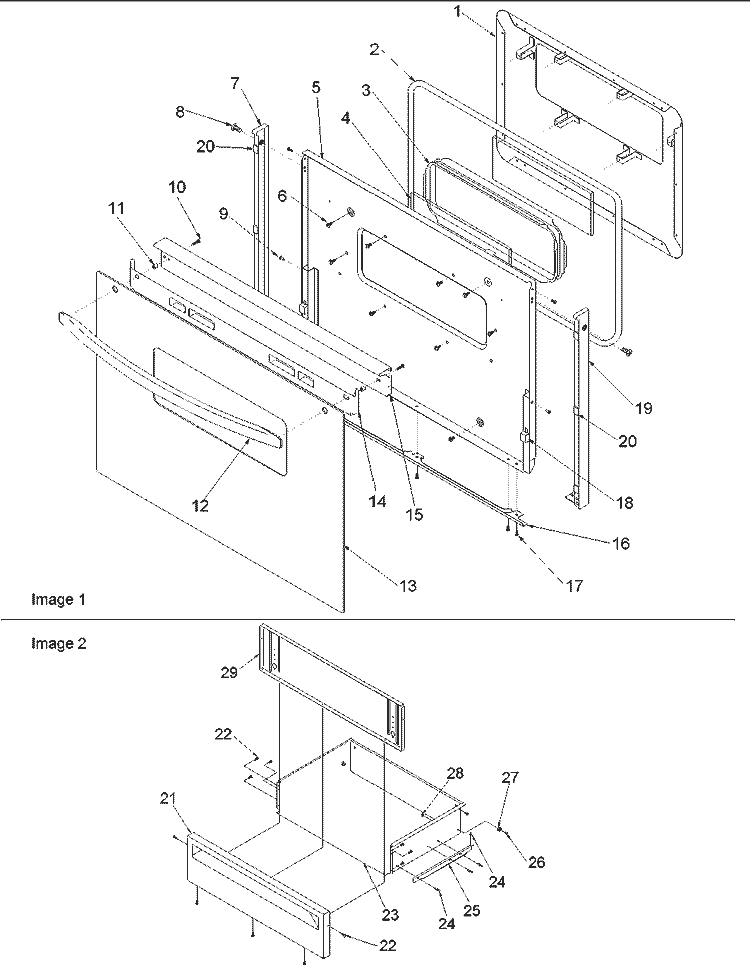 Oven Door and Storage Diagram and Parts List for ART6113LL P1143688NLL Amana Range