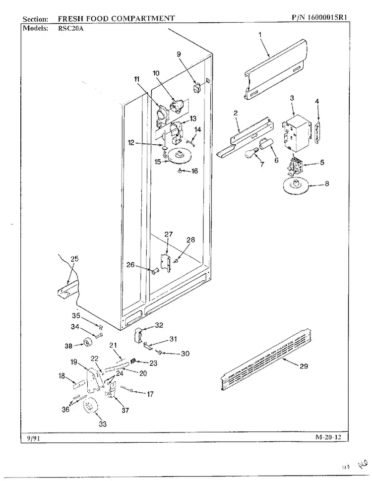 Fresh Food Compartment Diagram and Parts List for 20591  Maytag Refrigerator