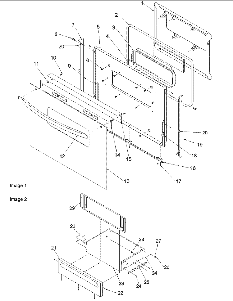 Oven Door and Storage Diagram and Parts List for ART6114LL P1143675NLL Amana Range