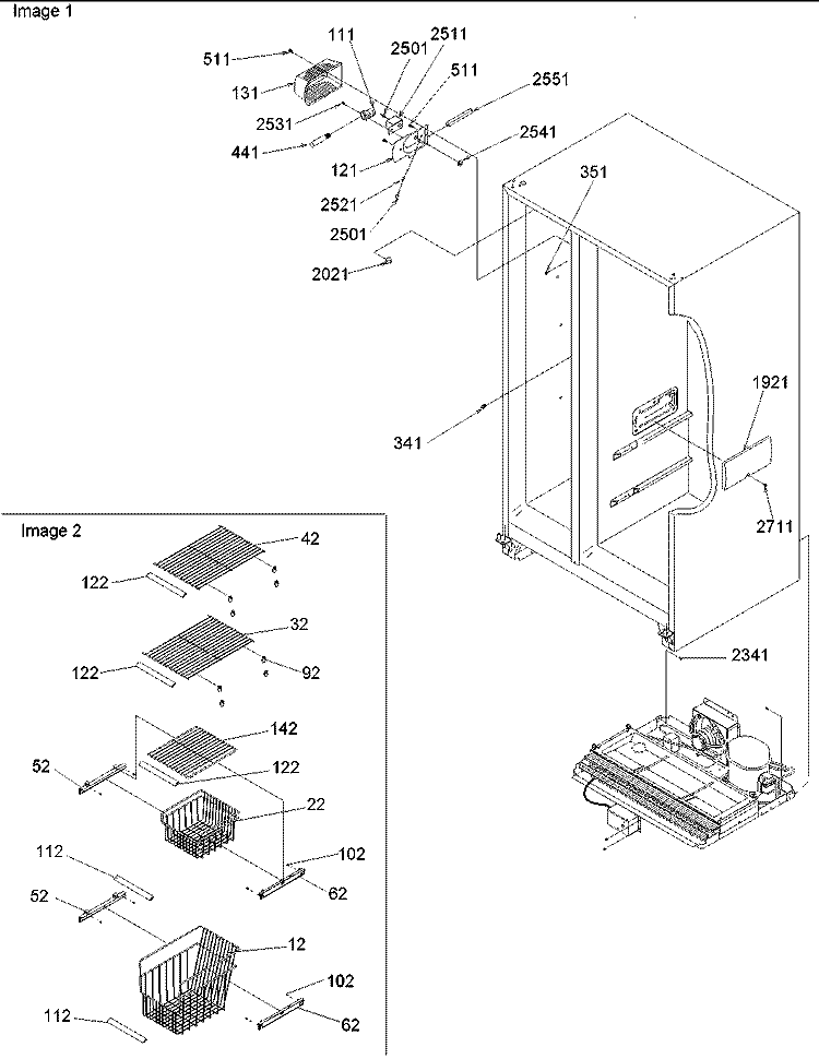 Freezer Shelves and Lights Diagram and Parts List for SBDE522VW P1320305W W Amana Refrigerator
