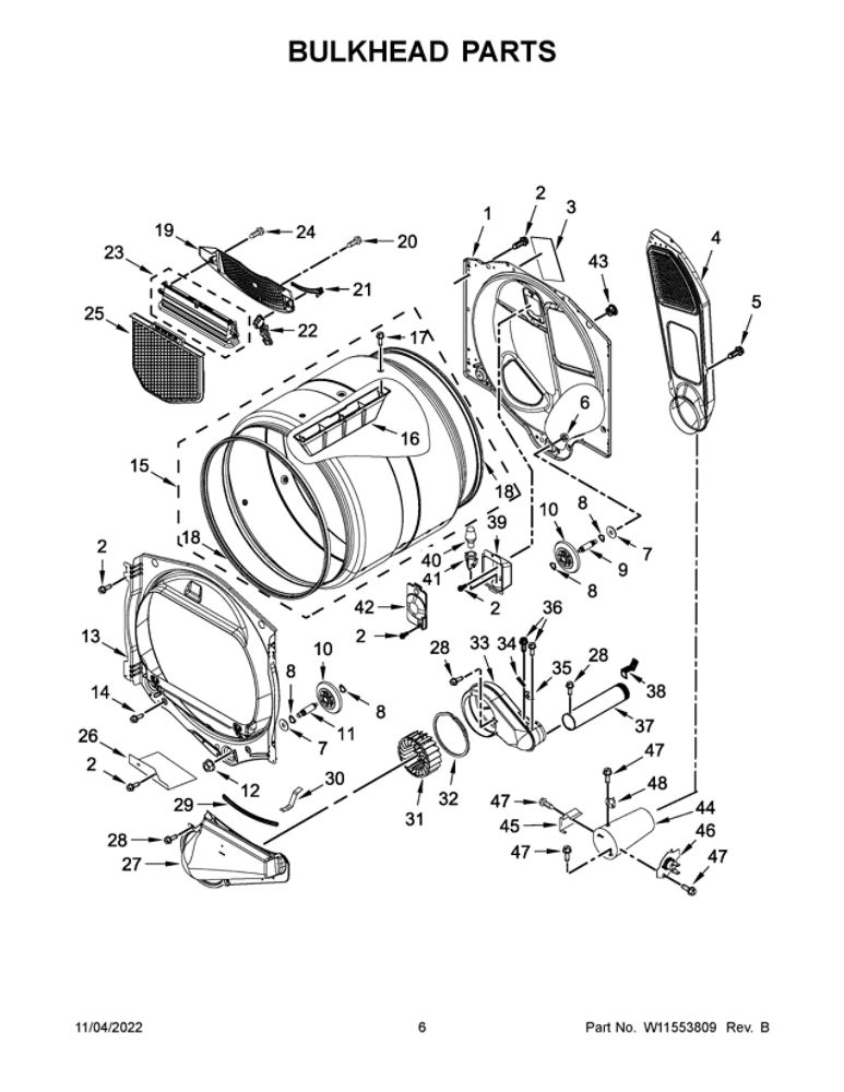 Bulkhead Parts 2 Diagram and Parts List for MGD6230HC1  Maytag Dryer