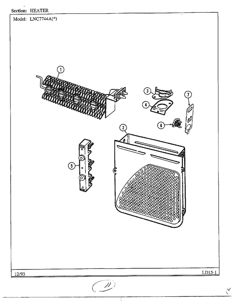 Heater Diagram and Parts List for 7744A  Norge Dryer