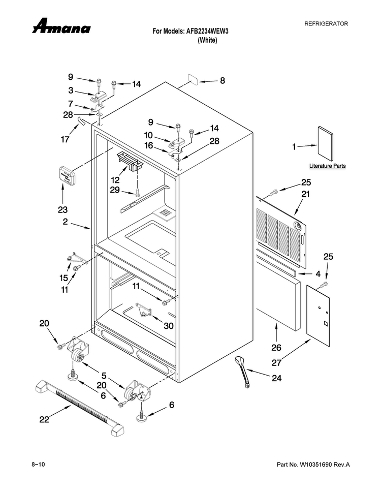 Cabinet Parts Diagram and Parts List for AFB2234WEW3  Amana Refrigerator