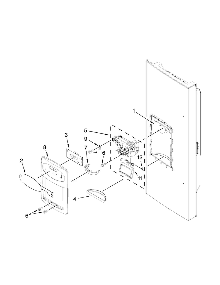 Dispenser Front Parts Diagram and Parts List for MFI2269VEB8  Maytag Refrigerator