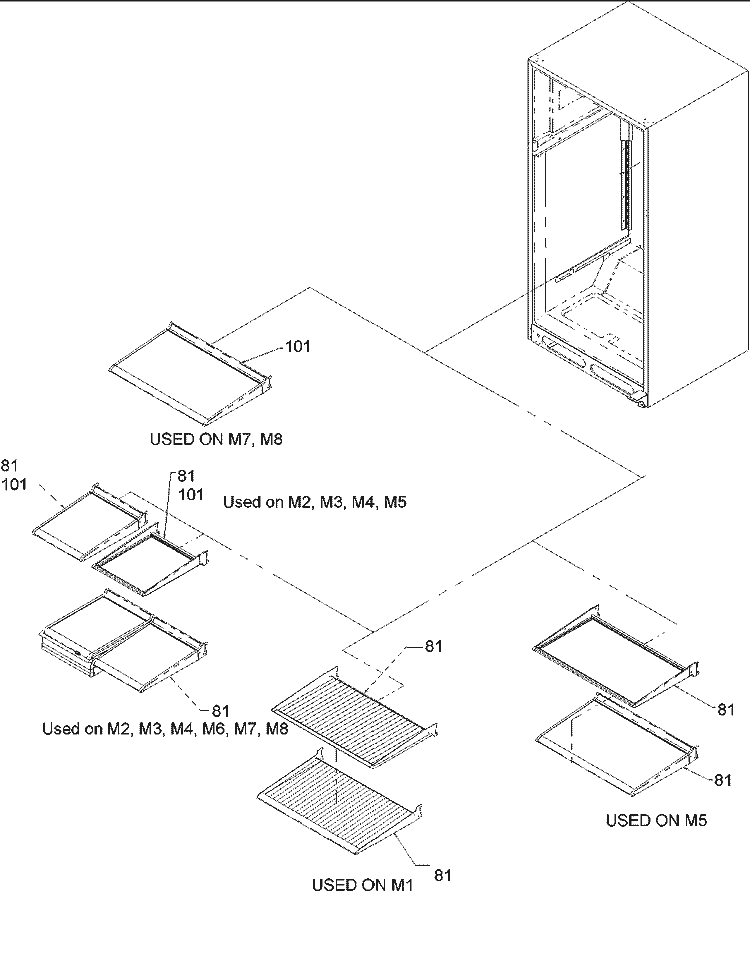 Interior Shelving Diagram and Parts List for TW518VW P1322501W W Amana Refrigerator
