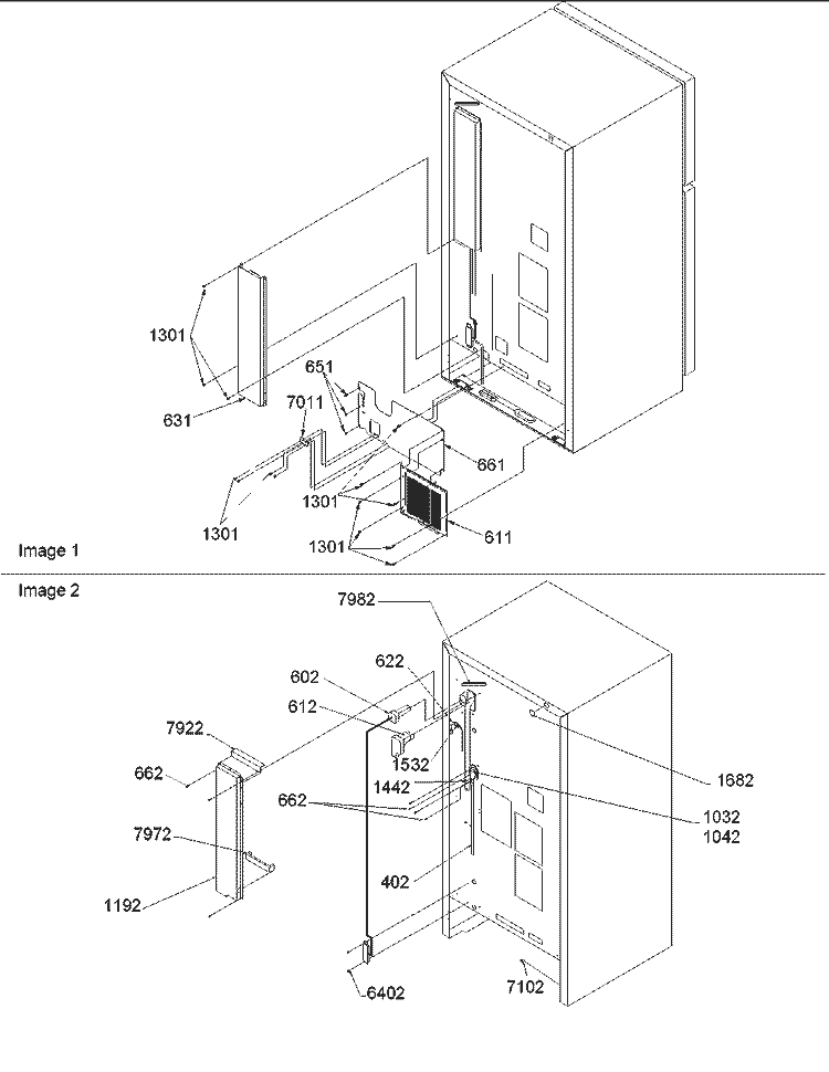 Cabinet Back Diagram and Parts List for TW518VW P1322501W W Amana Refrigerator