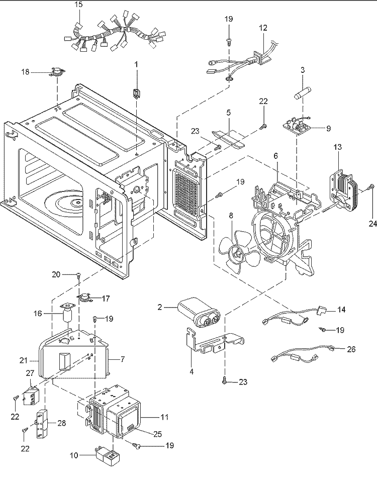 Air Handling & Electrical Diagram and Parts List for DLD10SE P1323514M Amana Microwave