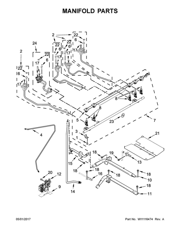 Manifold Parts Diagram and Parts List for JGS1450FP0  Jenn-Air Range