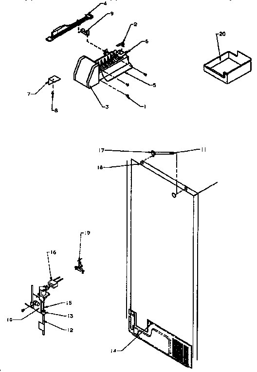 Factory Installed Ice Maker Diagram and Parts List for TXI22R-P1168008W  Amana Refrigerator
