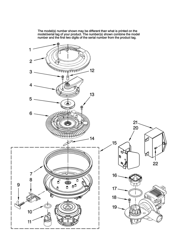 Pump And Motor Parts Diagram and Parts List for JDB1105AWS44  Jenn-Air Dishwasher