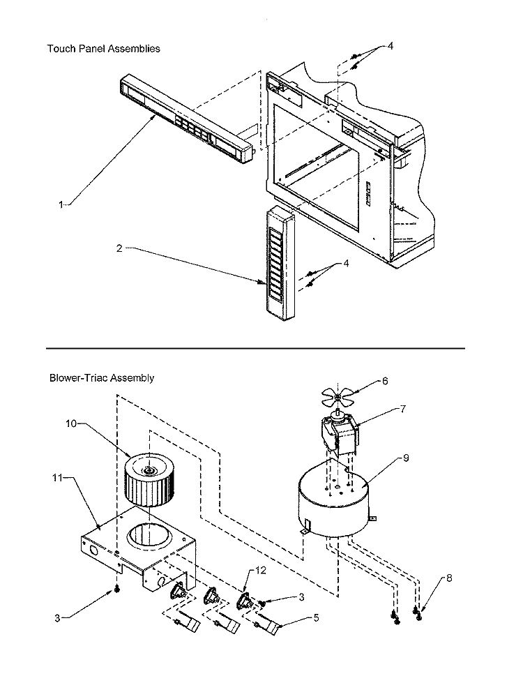 TOUCH PANEL & BLOWER - TRIAC ASSEMBLY Diagram and Parts List for KFC1 P1198622M Amana Microwave