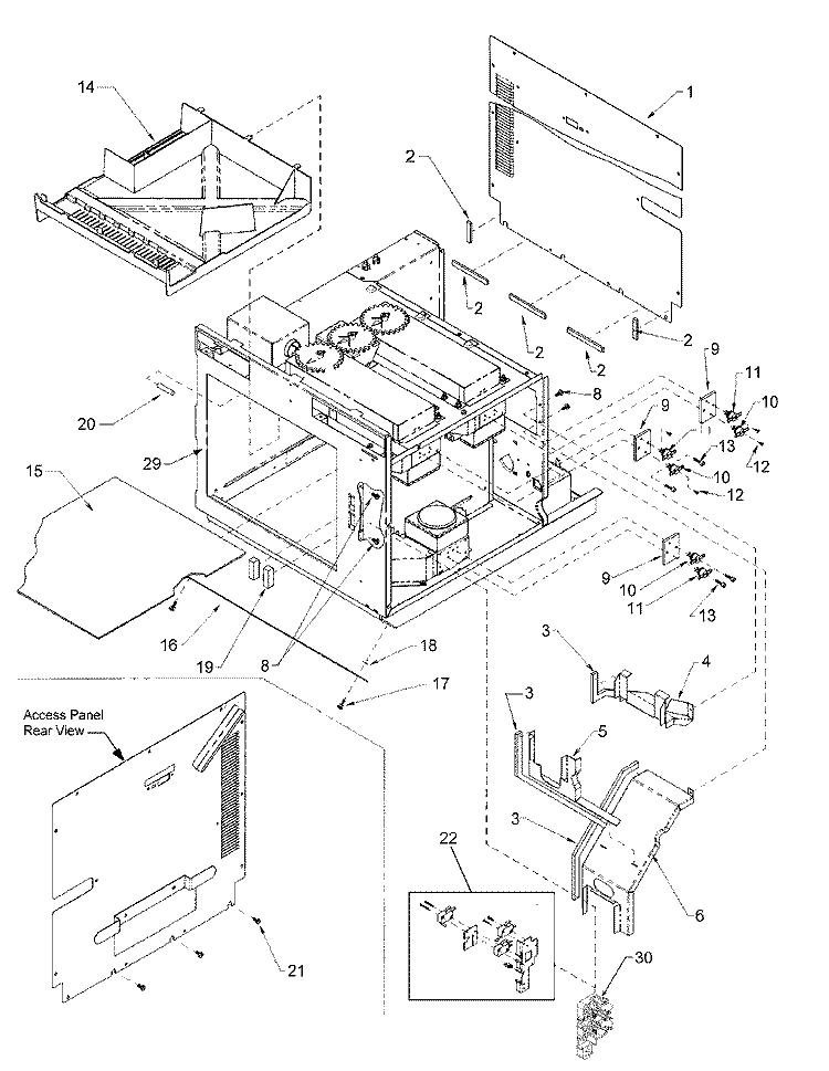 CHASSIS ASSEMBLY PARTS 1 Diagram and Parts List for KFC1 P1198622M Amana Microwave