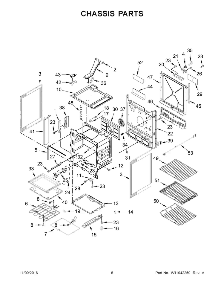 Chassis Parts Diagram and Parts List for JIS1450DP1  Jenn-Air Range