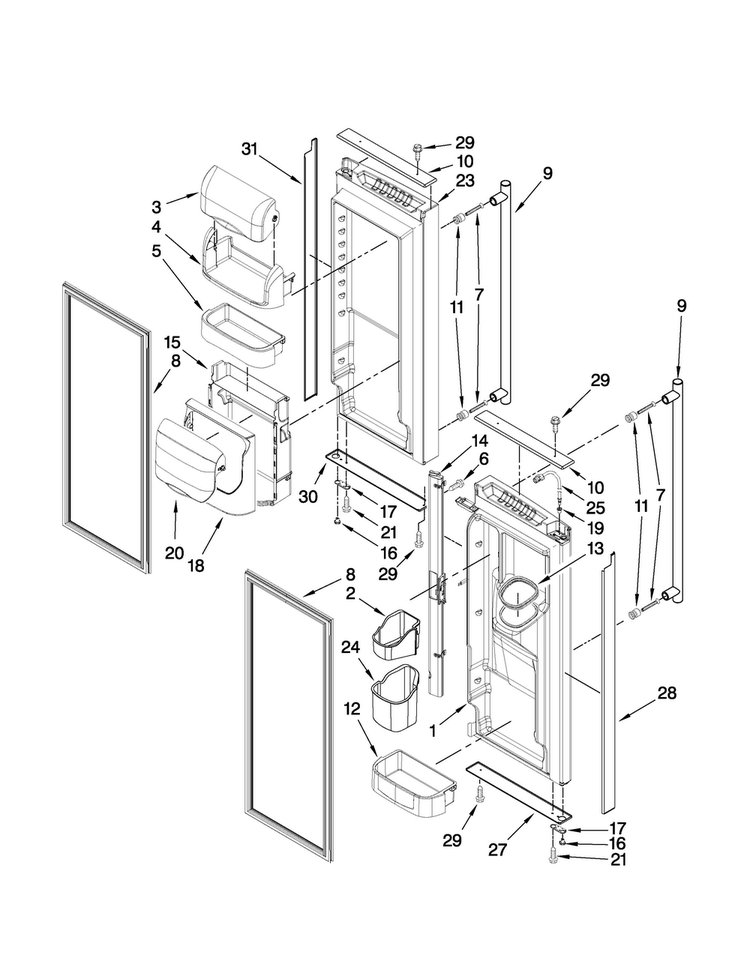 Refrigerator Door Parts Diagram and Parts List for JFI2089WTS1  Jenn-Air Refrigerator