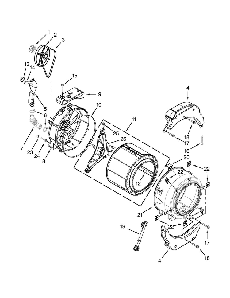 Tub And Basket Parts Diagram and Parts List for MHN30PDBWW0  Maytag Washer