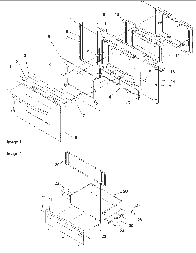 Oven Door and Storage Door Diagram and Parts List for ARG7600CC P1143387NCC Amana Range