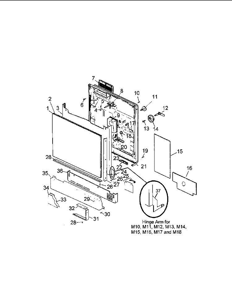 Door Assy Diagram and Parts List for ADU3000DB P1307514W Amana Dishwasher