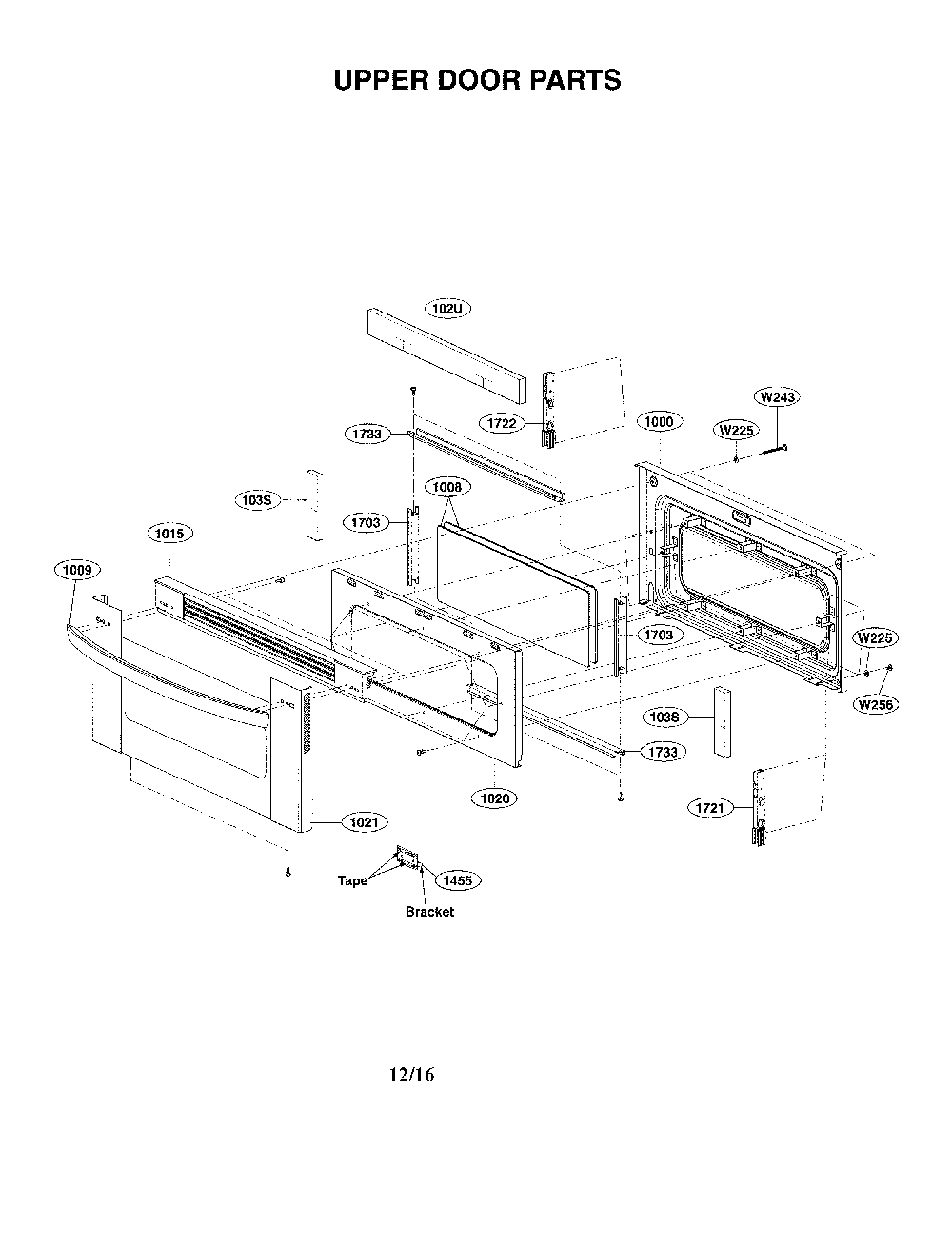 Upper Door Parts Diagram and Parts List for 72196043610  Kenmore Range