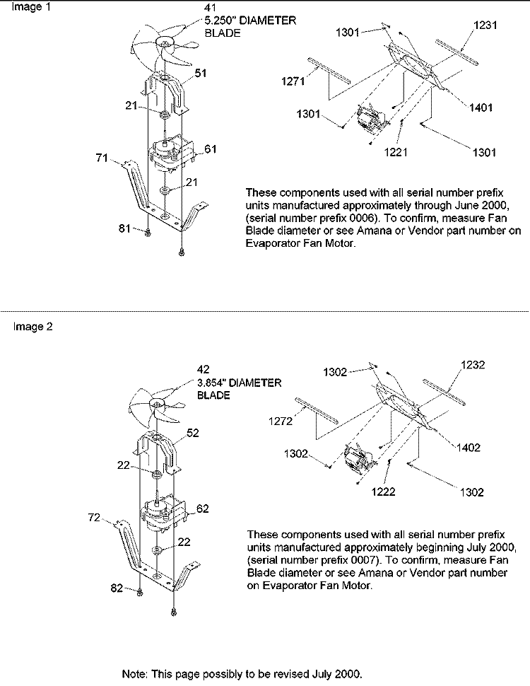 Evaporator Fan Shroud & Motor Assemblies Diagram and Parts List for ARS9168AB PARS9168AB0 Amana Refrigerator