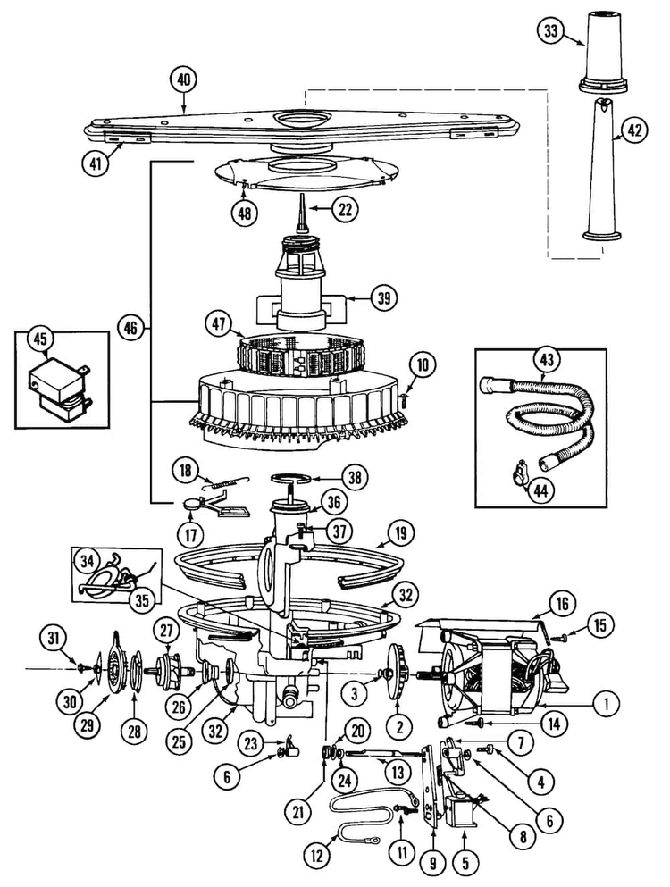 Pump & Motor Diagram and Parts List for OEMM1-DU20JV  Magic Chef Dishwasher