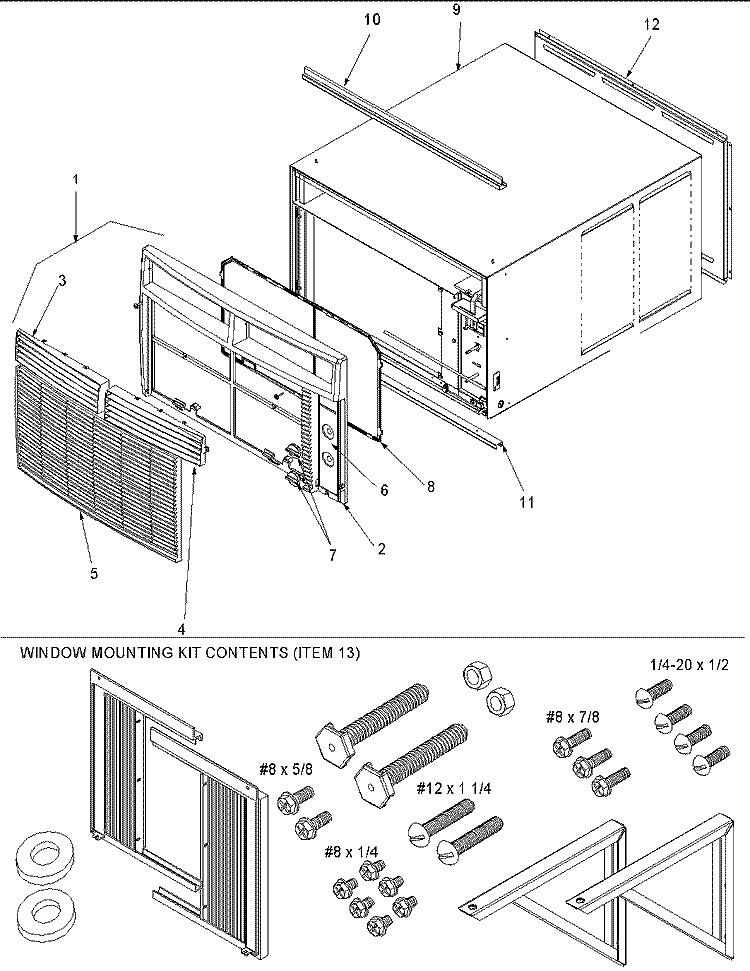 Outercase, Curtains and Front Assy Diagram and Parts List for REF18090C5ER RE REF18090C5ER C Amana Air Conditioner