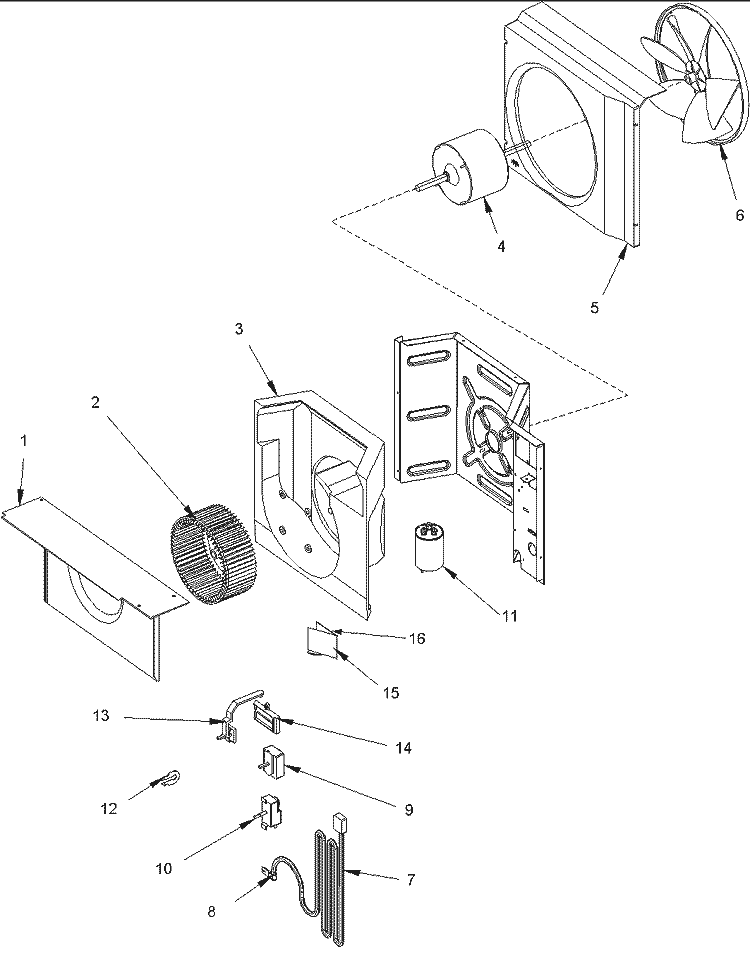 Fan and Control Assy Diagram and Parts List for RC07090A1D REV RC07090A1D A Amana Air Conditioner