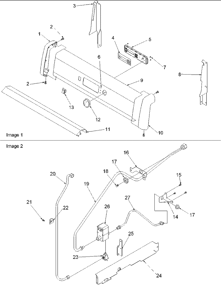 BACKGUARD AND GAS SUPPLY Diagram and Parts List for ARG7303WW P1143392NWW Amana Range