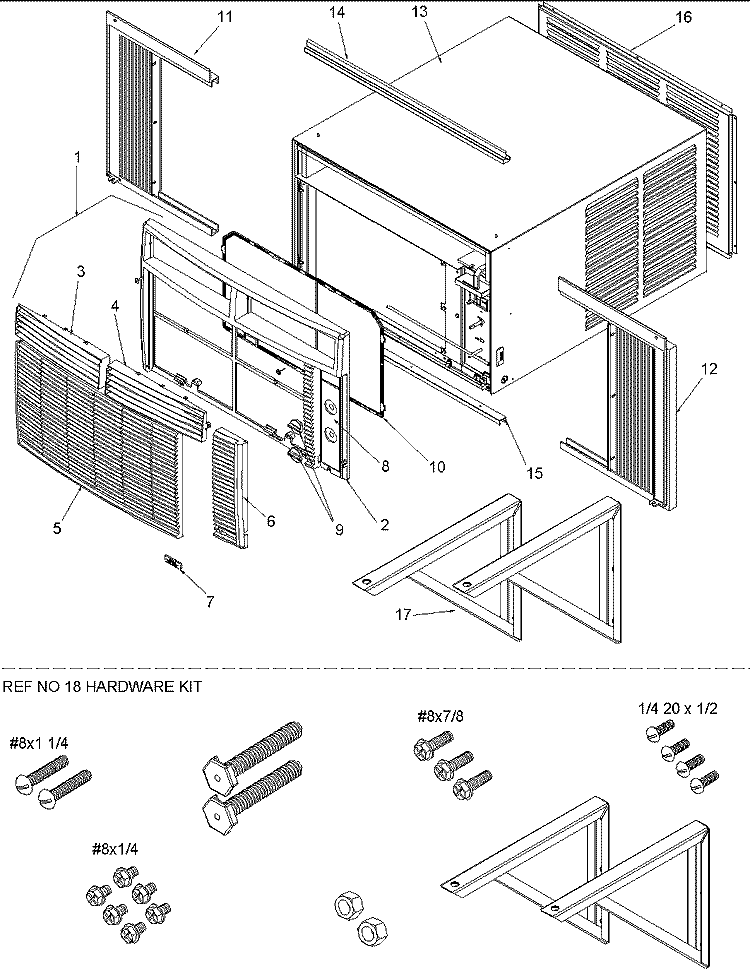 Outer Case Assy Diagram and Parts List for RC12090C1D  Amana Air Conditioner