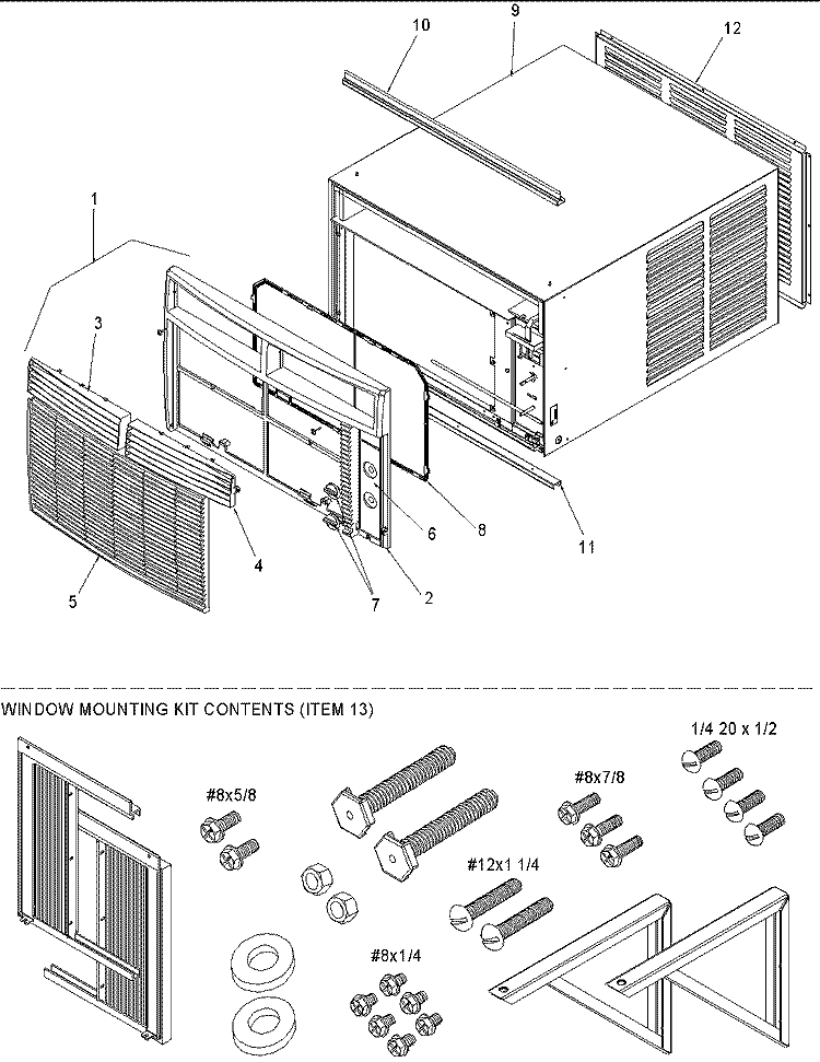 Outercase, Curtains and Front Assy Diagram and Parts List for REF120905C5ER  Amana Air Conditioner