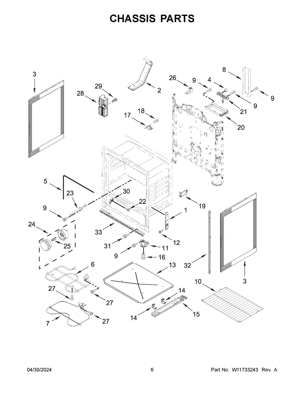 Chassis Parts Diagram and Parts List for AER6303MFB6  Amana Range
