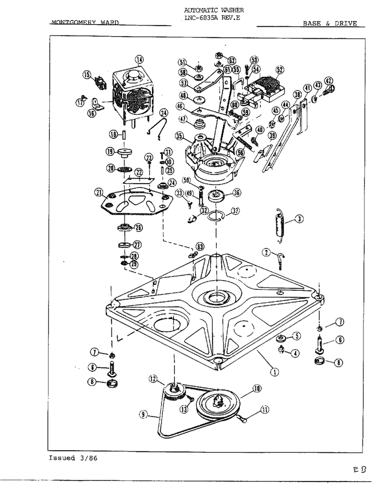 Base And Drive Diagram and Parts List for 6835A REV E Norge Washer