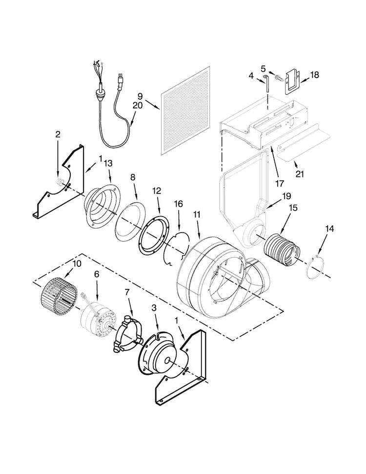 Blower Assembly Diagram and Parts List for JES9800CAS02  Jenn-Air Range