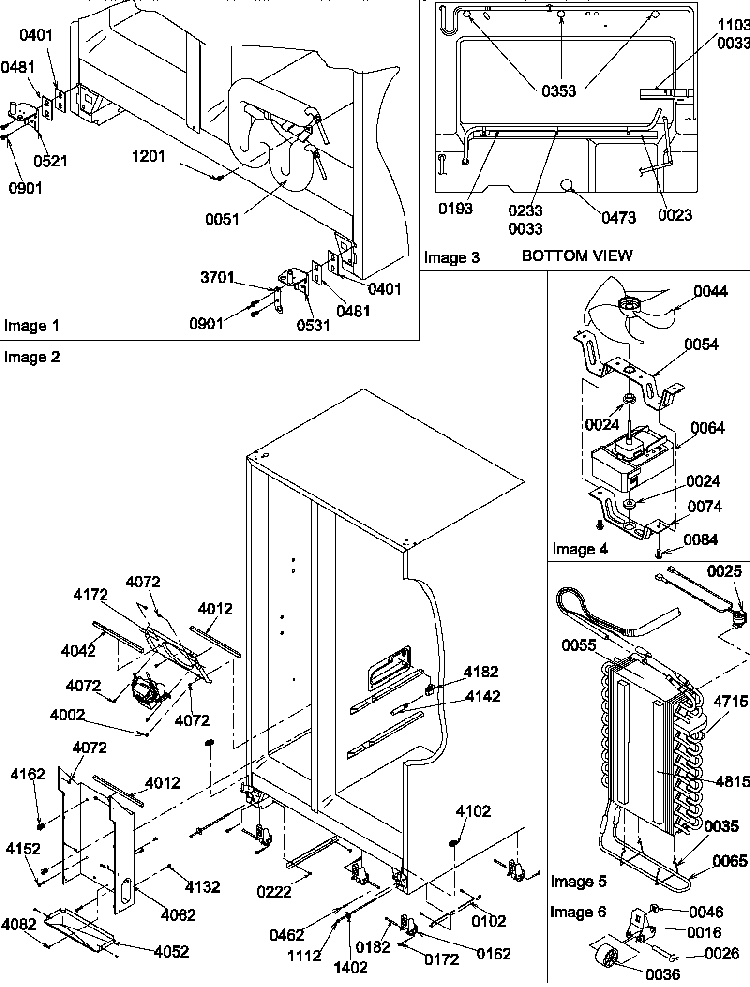 Drain System, Rollers, And Evaporator Assy Diagram and Parts List for SBDE20S4SW-P1190906WW  Amana Refrigerator