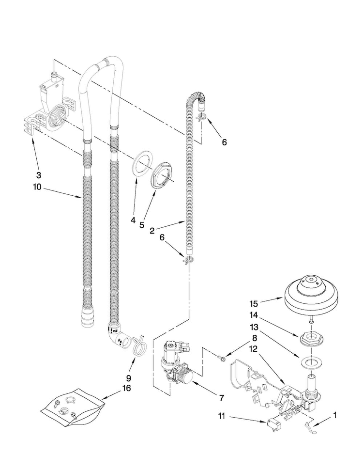 Fill, Drain And Overfill Parts Diagram and Parts List for MDB7749AWB2  Maytag Dishwasher