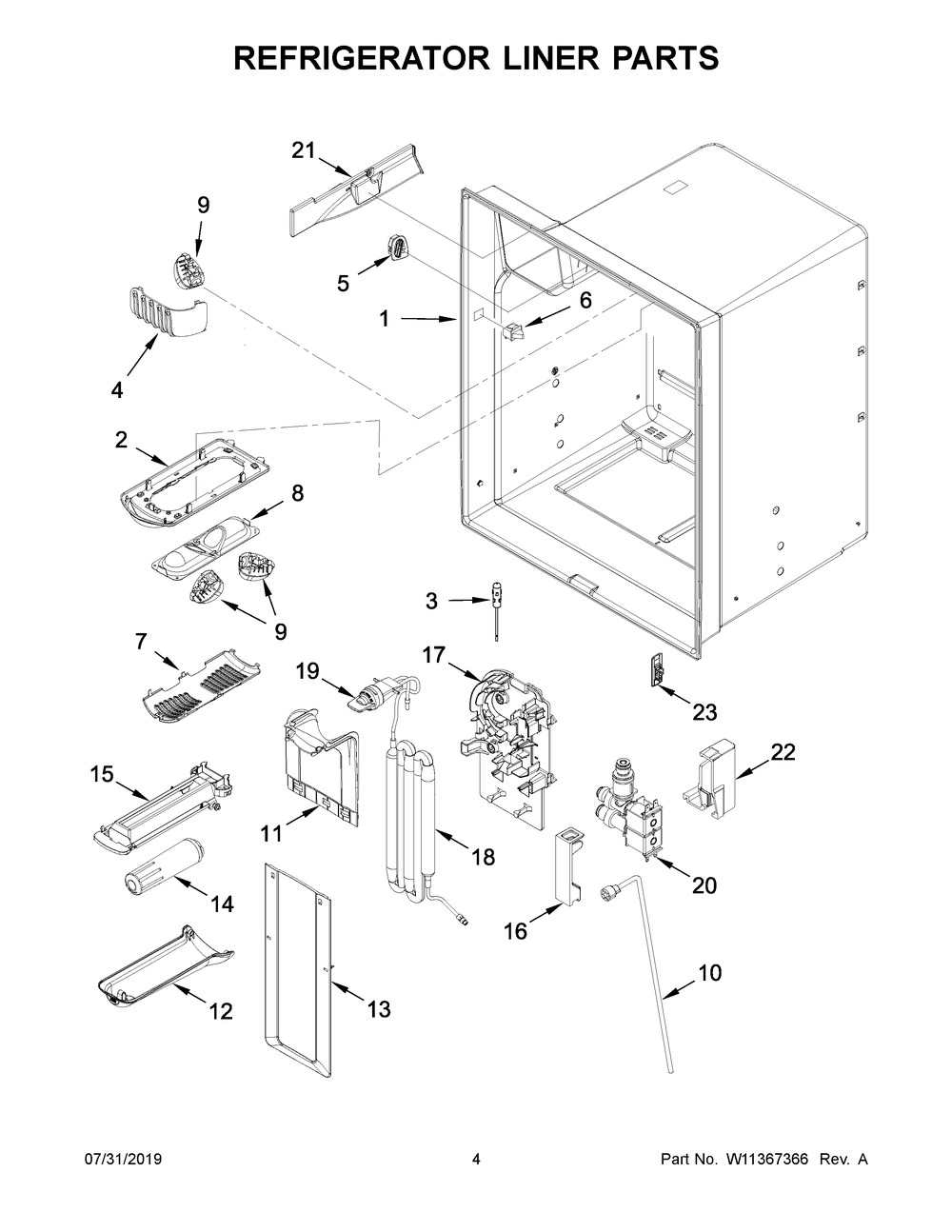 Refrigerator Liner Parts Diagram and Parts List for MFI2269FRB01  Maytag Refrigerator