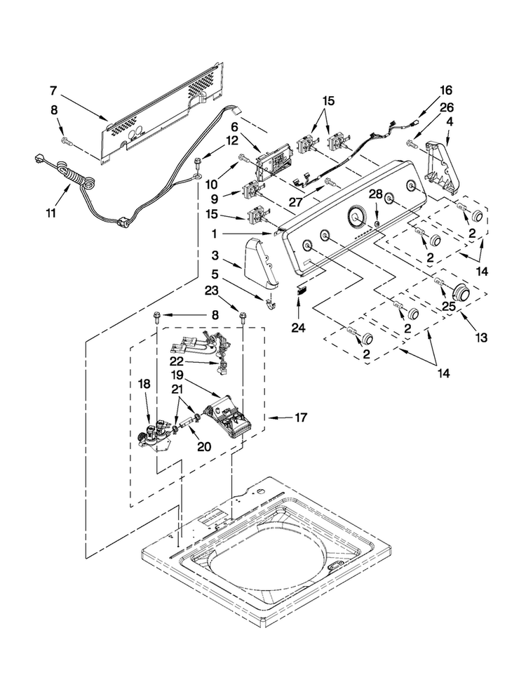 Console And Water Inlet Parts Diagram and Parts List for MVWC400XW3  Maytag Washer