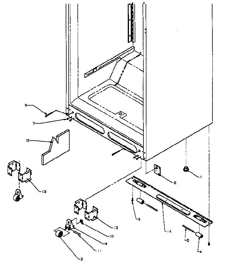 Cabinet Bottom Diagram and Parts List for TK21R3L-P1189001WL  Amana Refrigerator