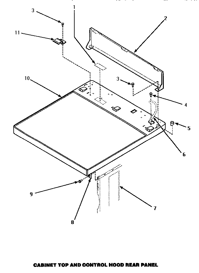 Cabinet Top & Control Hood Rear Panel Diagram and Parts List for CE4307W P1163513WW Amana Dryer
