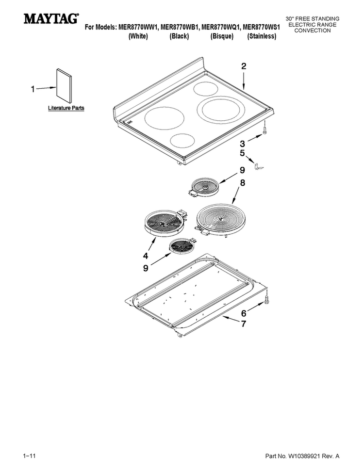 Cooktop Parts Diagram and Parts List for MER8770WB1  Maytag Range